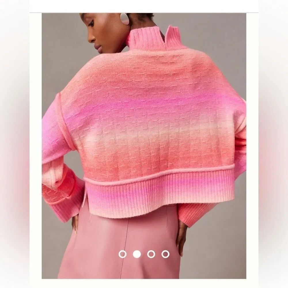 Pilcro Size Small Pilcro Cropped Mock Neck Sweater by Anthropologie Pink Ombré - Picture 2 of 7